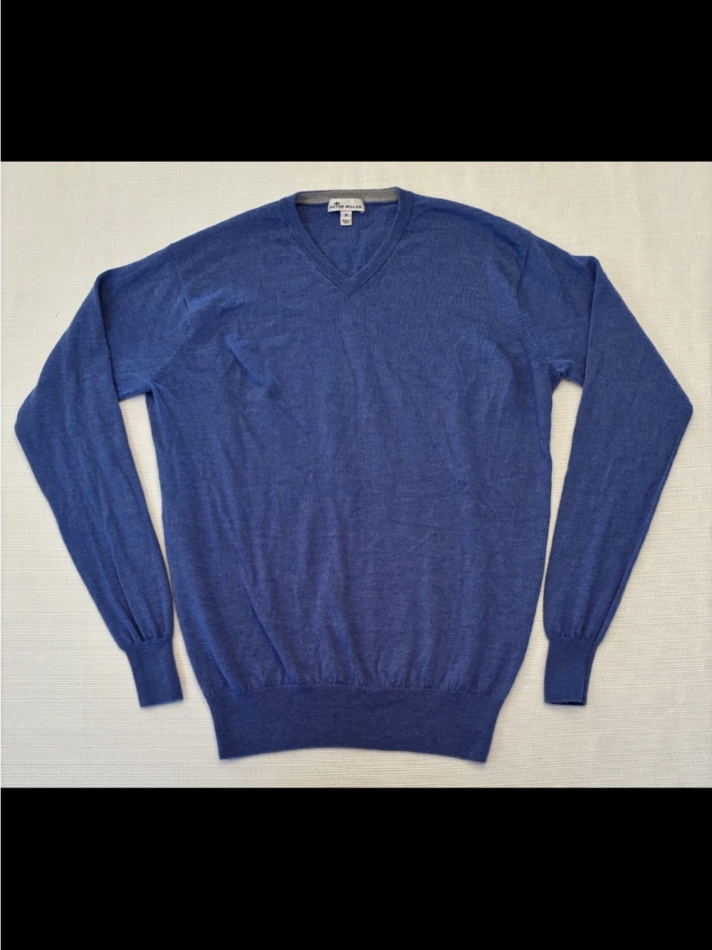 Peter Millar Men Medium Blue V-Neck Golf Sweater Merino Wool Silk Blend Pullover